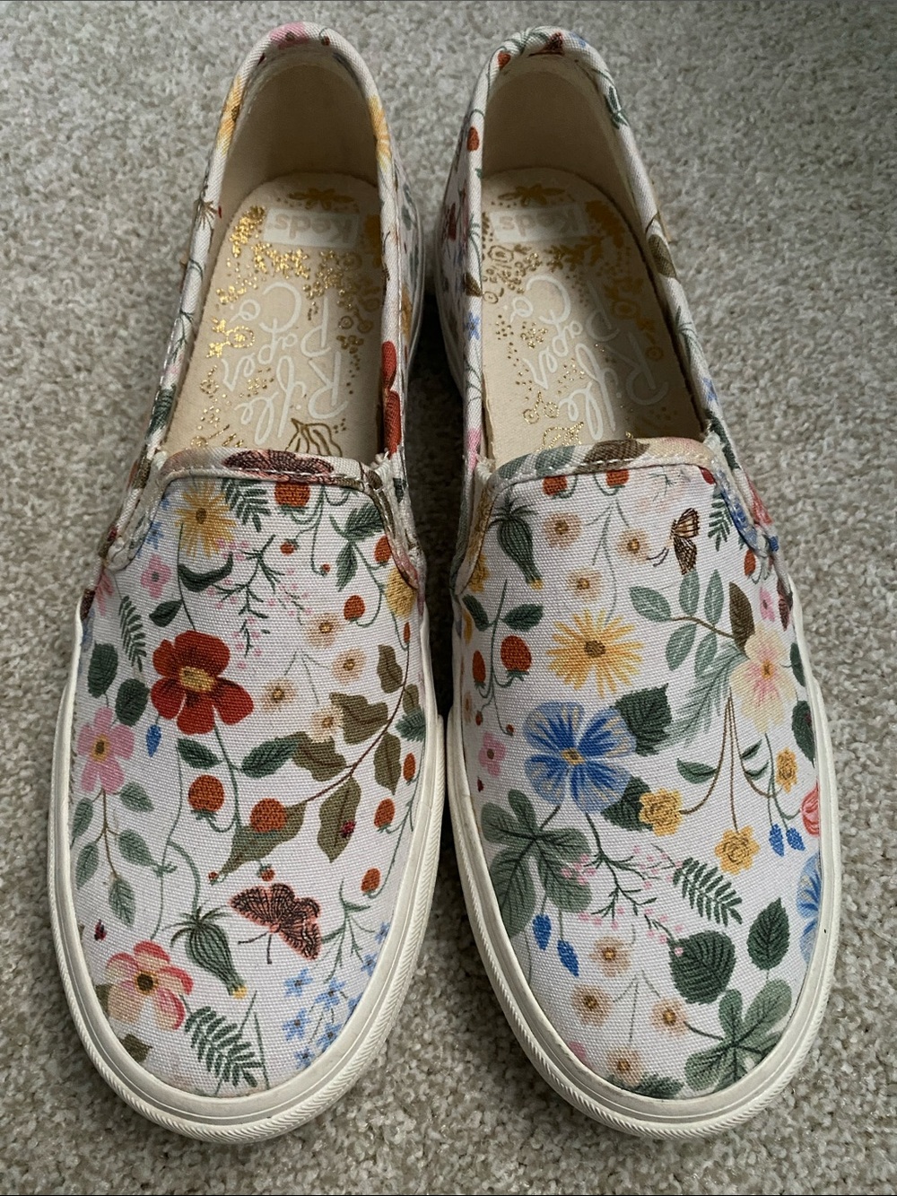 Keds Rifle Paper Co. Floral Slip-On Sneakers - White with Multicolor Blossoms